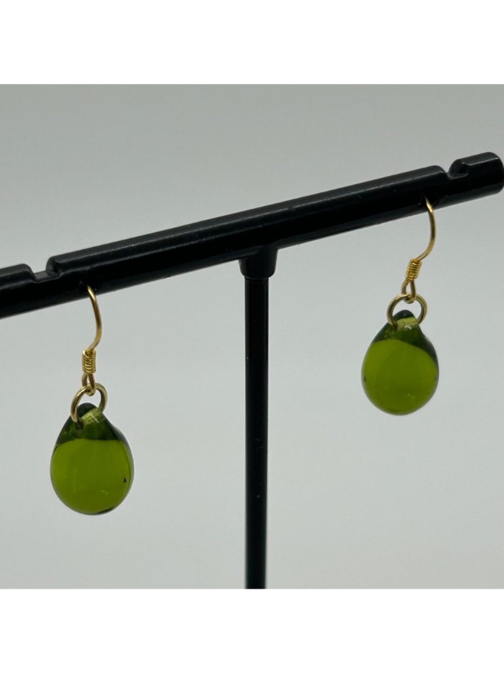 Handmade Green Teardrop Glass Earrings With Sterling Silver Wire Hooks For Women - Picture 14 of 15